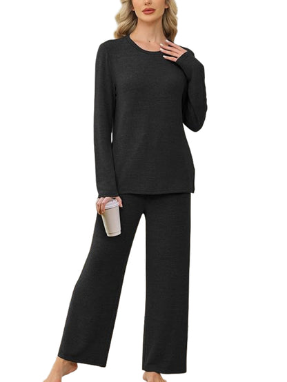 Women Two Piece Lounge Set With Drawstring Waist And Side Pockets