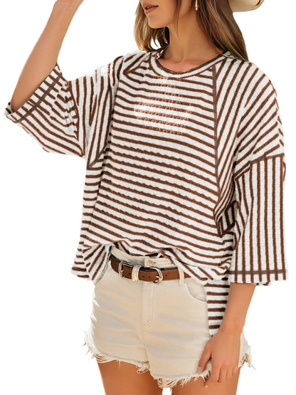 Multi-Tone Striped Relaxed Oversized Crew Neck T-Shirt