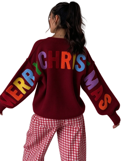 🎀Christmas Color Letter Graphic Oversized Crewneck Top For Women