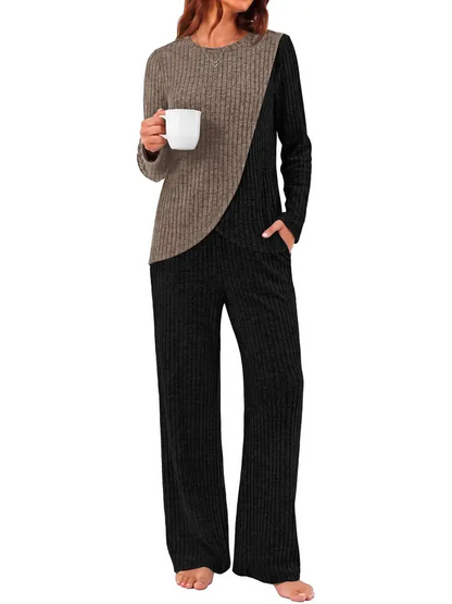 Women Fall Asymmetrical Color Block 2 Piece Matching Set