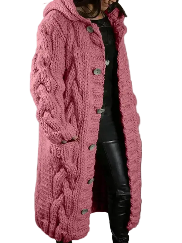 Women’s Hooded Cable Knit Long Cardigan
