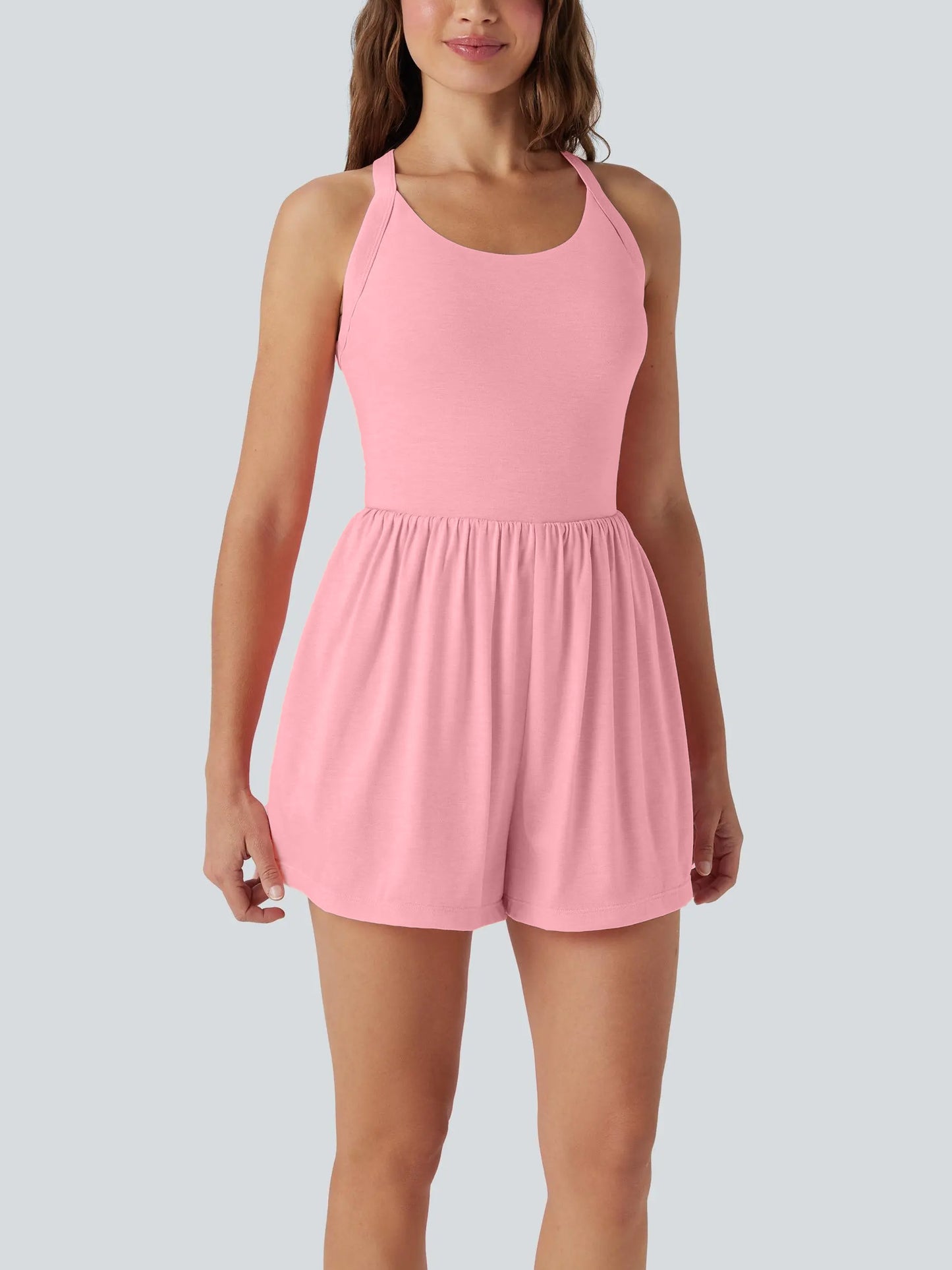 Women's casual Backless Twisted Side Pocket 2-in-1 Resort Romper