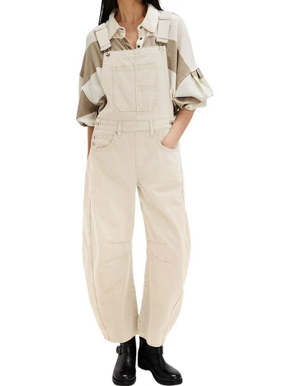 Women Adjustable Strap Wide Leg Casual Bib Overalls With Side Pockets