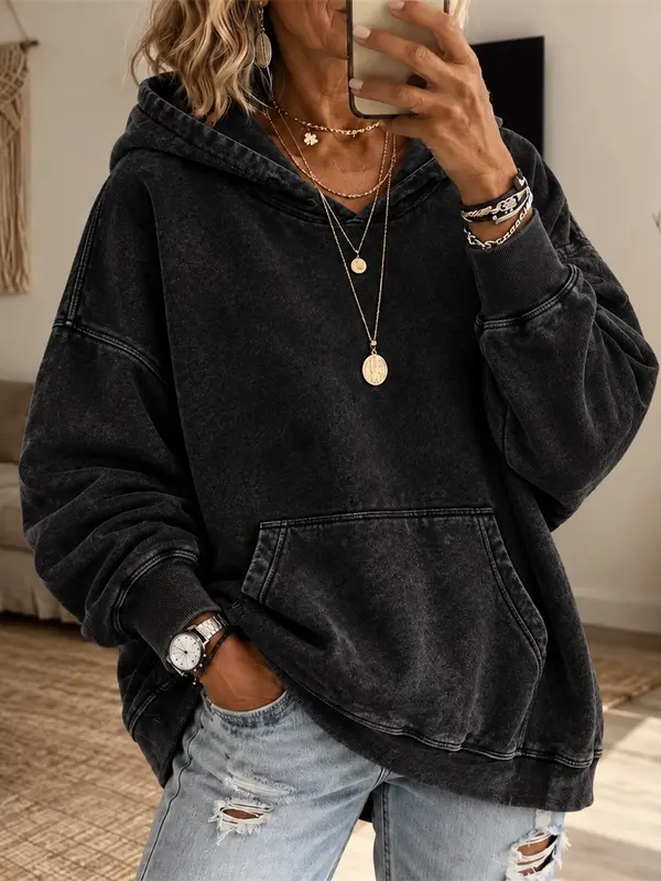 🎀Vintage Washed Oversized Hoodie, No Drawstring