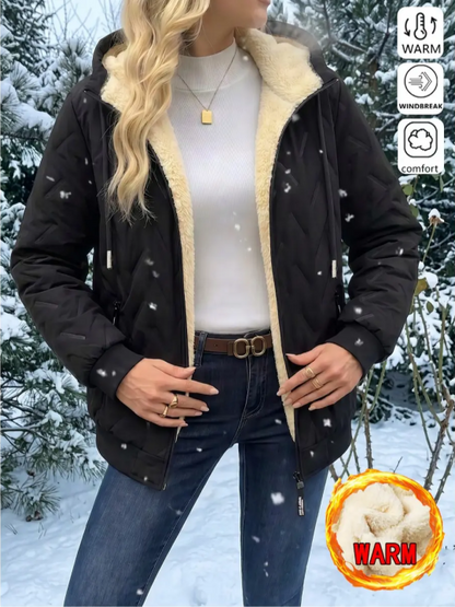 Women Winter Hooded Adjustable Drawstring Jacket