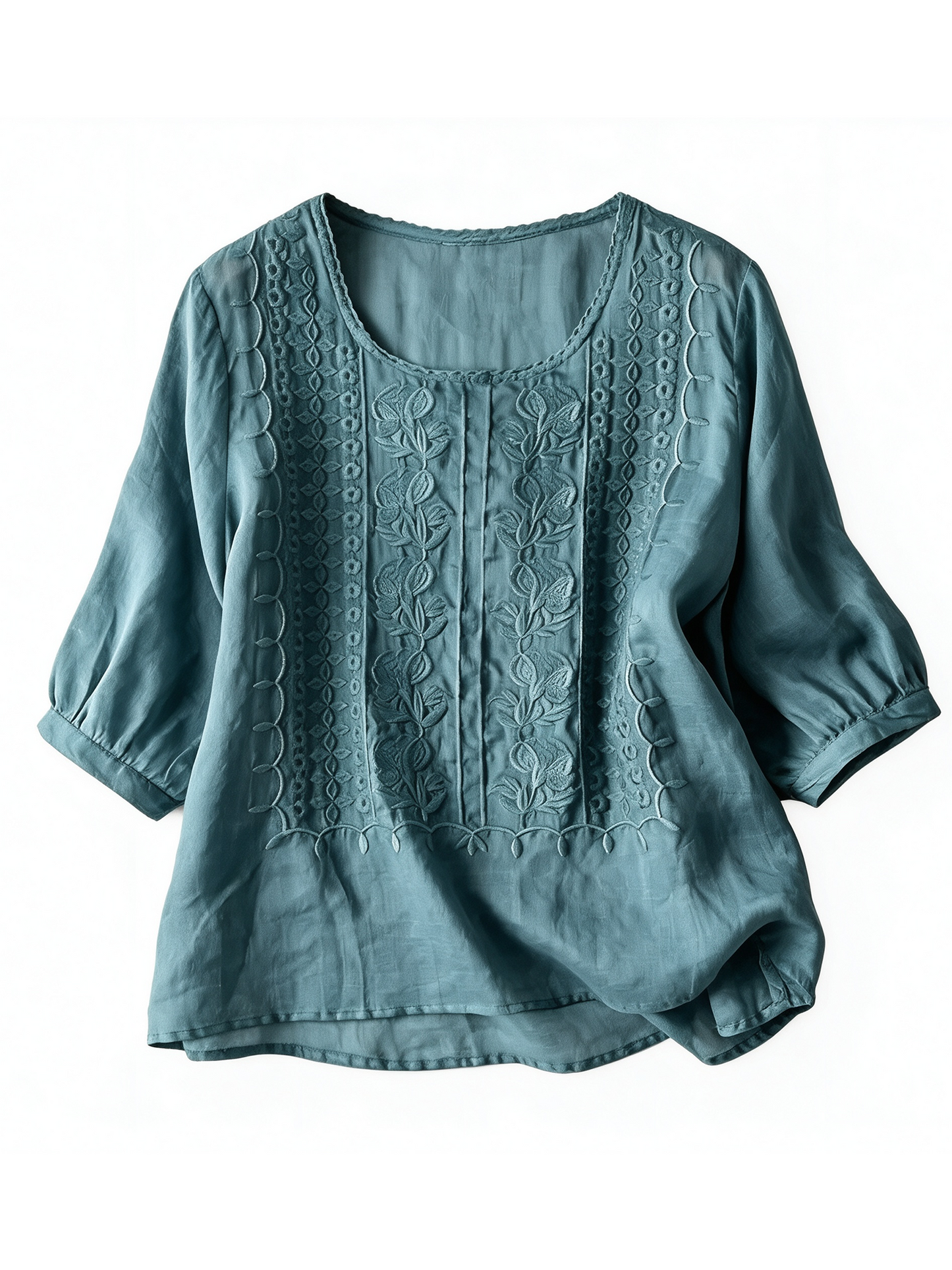 Women's Vintage Embroidered Round Neck Blouse