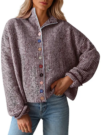 Womens Stand Collar Colorful Button Fall Cardigan
