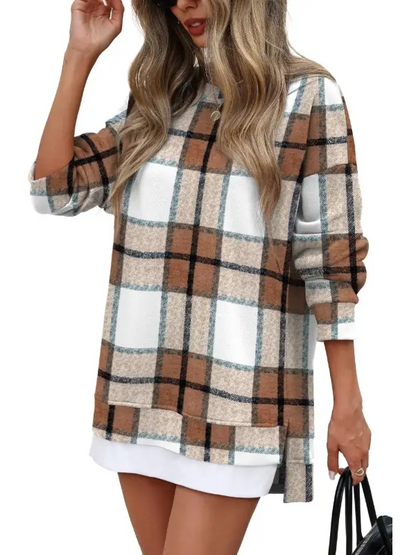 Fall Casual Long Sleeve Side Slit Tunic Top