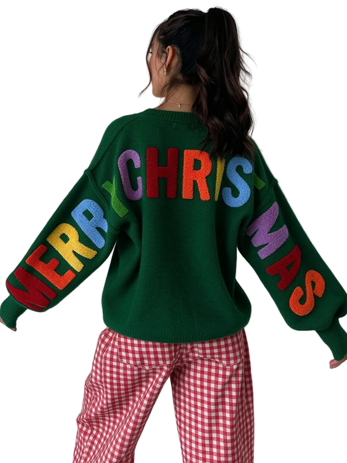 🎀Christmas Color Letter Graphic Oversized Crewneck Top For Women