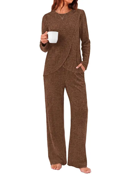 Women Fall Asymmetrical Color Block 2 Piece Matching Set