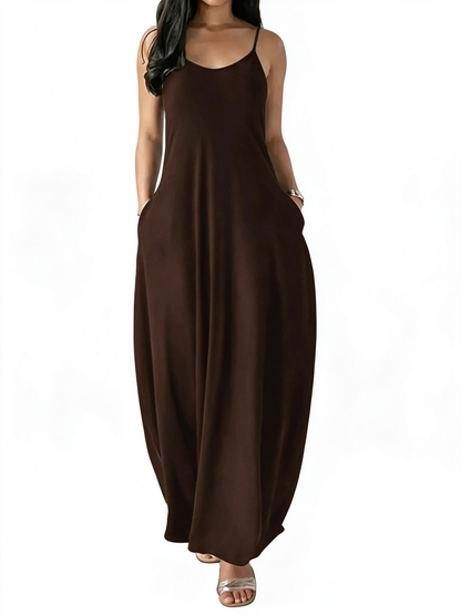 Flowy Pocket Spaghetti Strap Maxi Dress Casual Home & Outdoor Wear