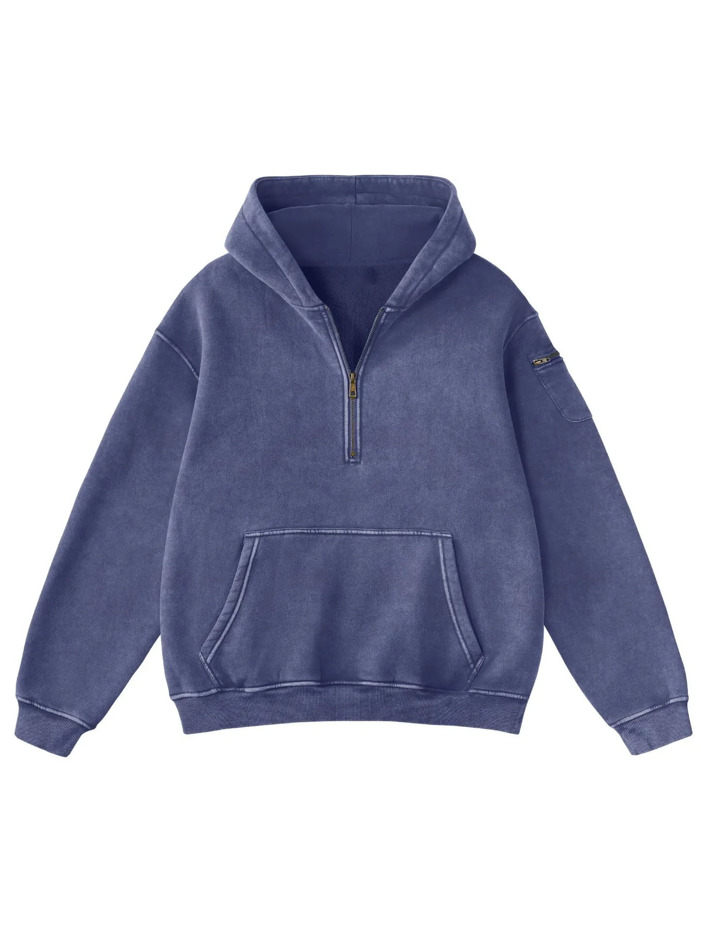 Half Zip Vintage Wash Oversized Hoodie With Dual Storage Pockets
