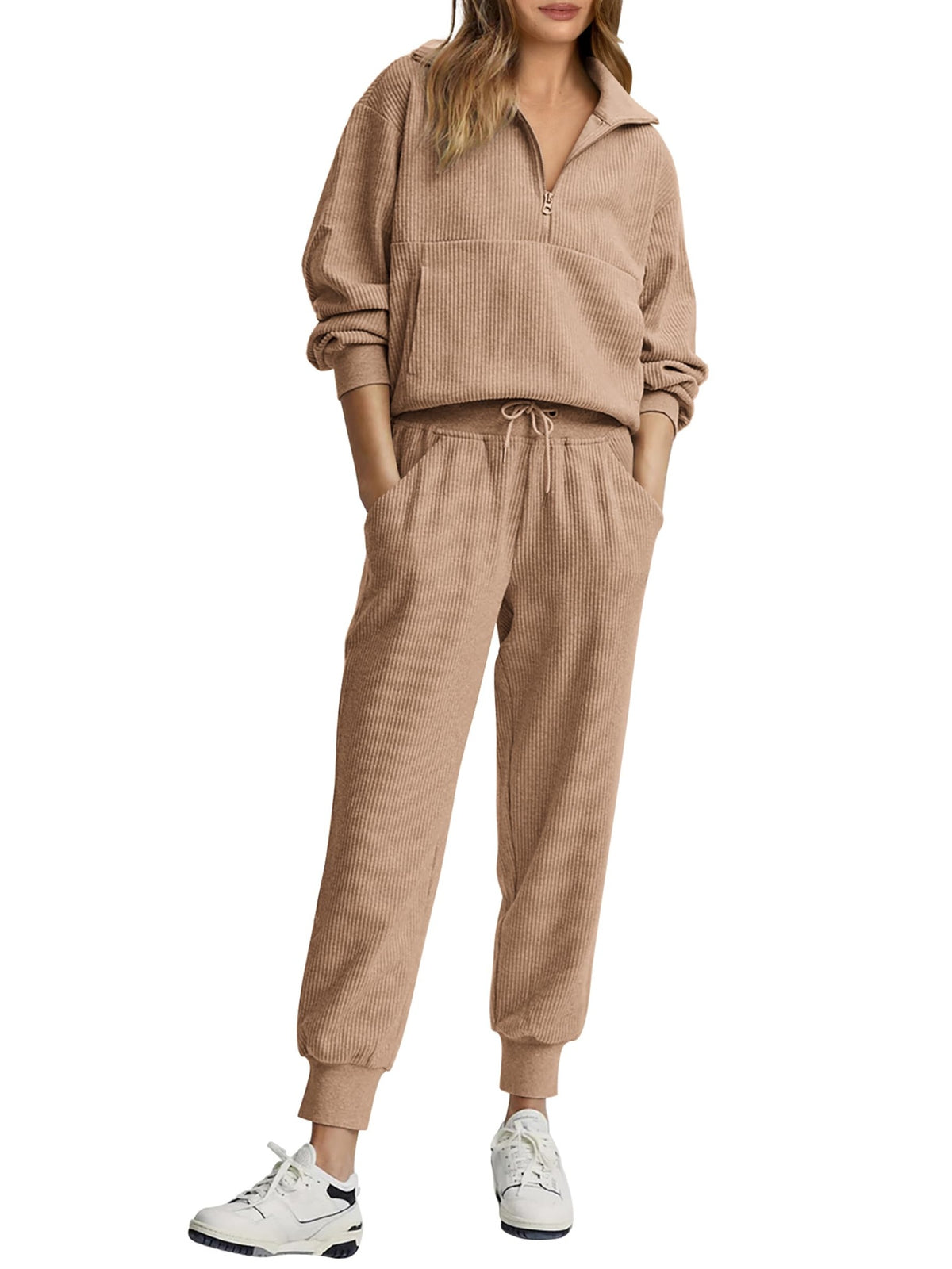 🎀Women's Ribbed Half Zip Lounge Two Piece Set