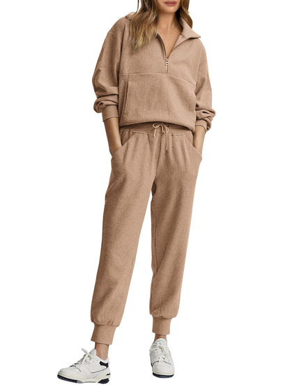 🎀Women's Ribbed Half Zip Lounge Two Piece Set