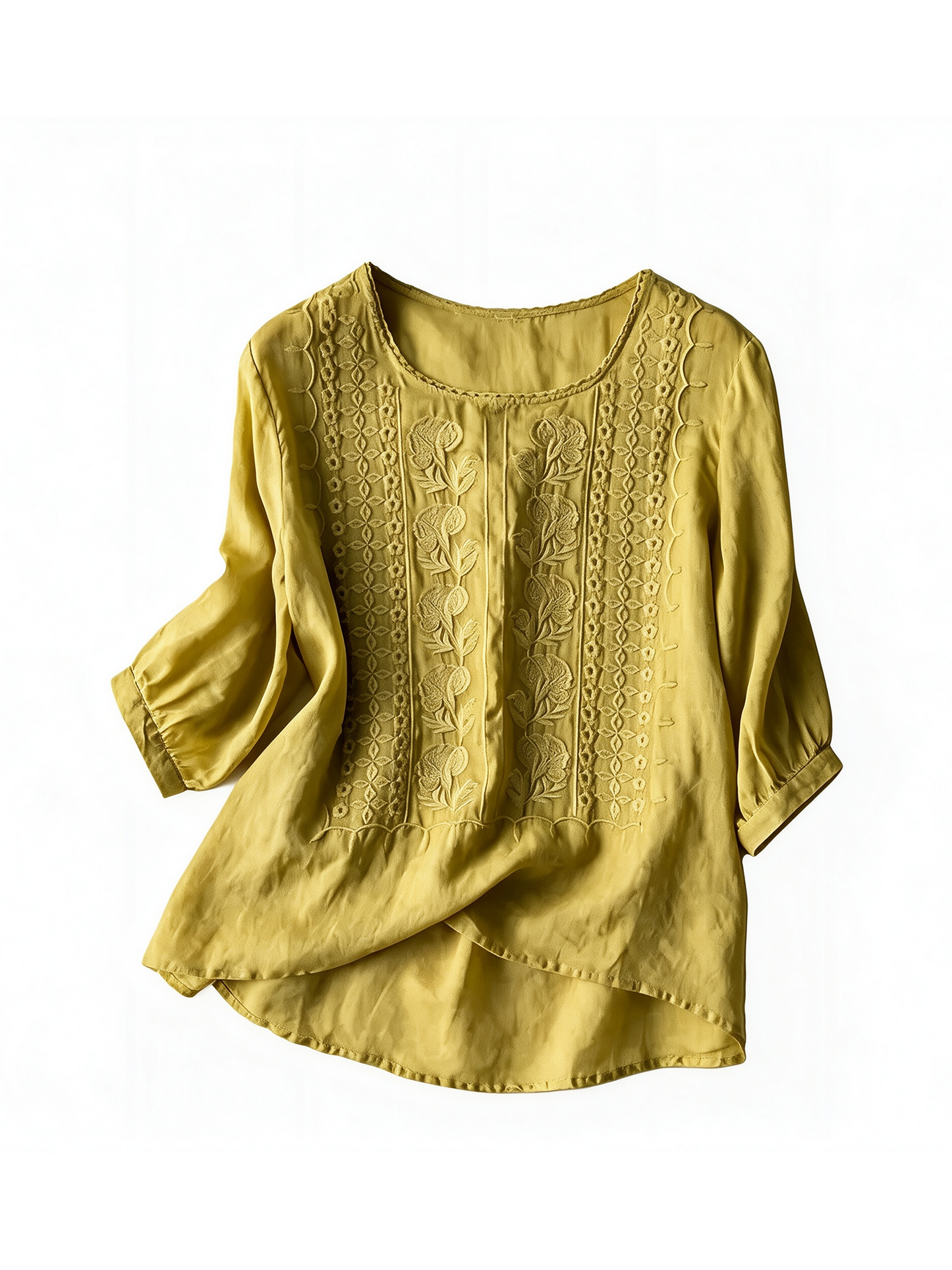 Women's Vintage Embroidered Round Neck Blouse