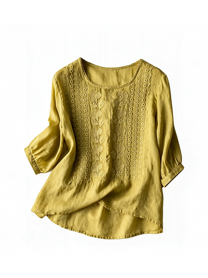 Women's Vintage Embroidered Round Neck Blouse