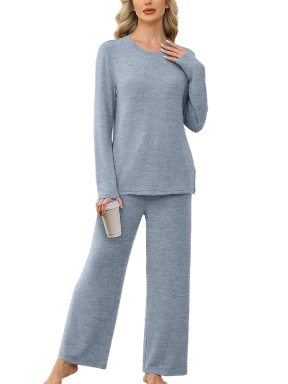 Women Two Piece Lounge Set With Drawstring Waist And Side Pockets
