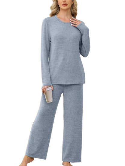 Women Two Piece Lounge Set With Drawstring Waist And Side Pockets