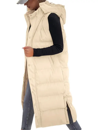 Long Hooded Puffer Vest For Women