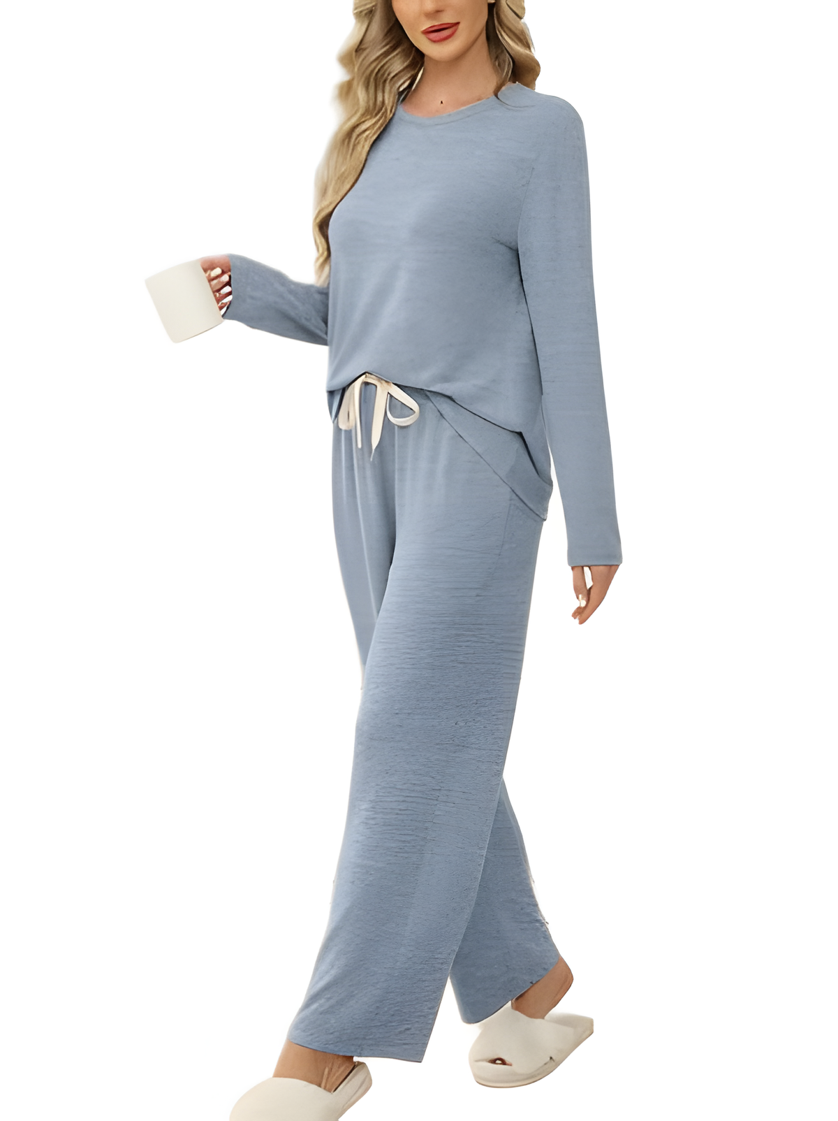 Women Two Piece Lounge Set With Drawstring Waist And Side Pockets