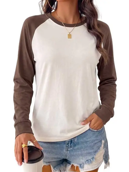 Womens Color Block Raglan Long Sleeve Top