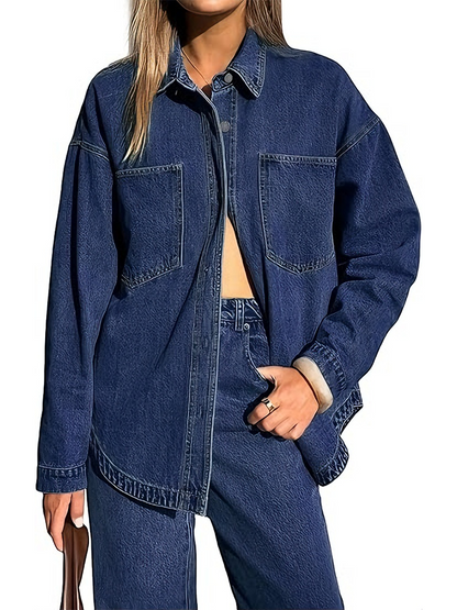 Women Vintage Oversized Button Down Denim Shirt Jacket