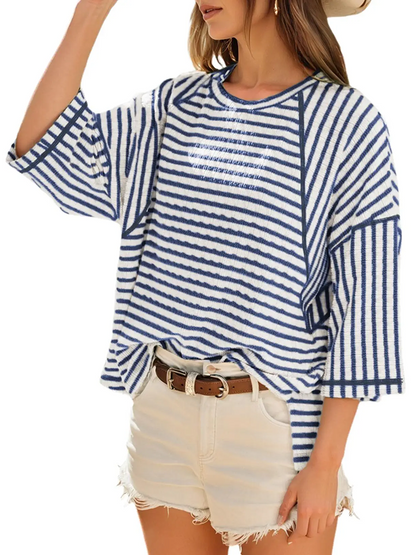 Multi-Tone Striped Relaxed Oversized Crew Neck T-Shirt