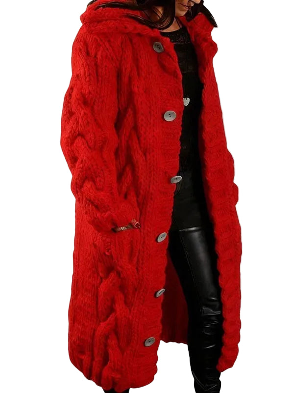 Women’s Hooded Cable Knit Long Cardigan