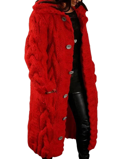 Women’s Hooded Cable Knit Long Cardigan
