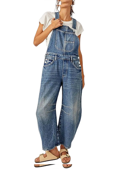 Women Adjustable Strap Wide Leg Casual Bib Overalls With Side Pockets