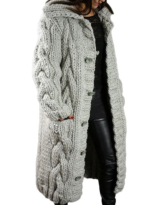 Women’s Hooded Cable Knit Long Cardigan