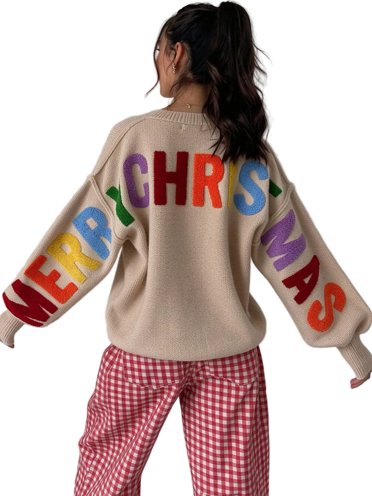 🎀Christmas Color Letter Graphic Oversized Crewneck Top For Women