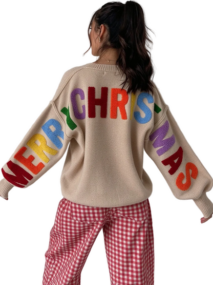 🎀Christmas Color Letter Graphic Oversized Crewneck Top For Women