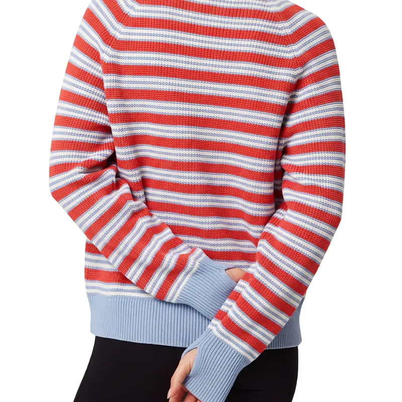 Women's Striped Waffle Knit Half Zip Pullover