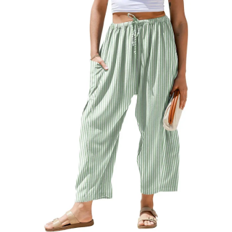 Drawstring Striped Wide Leg Pants With Side Pockets