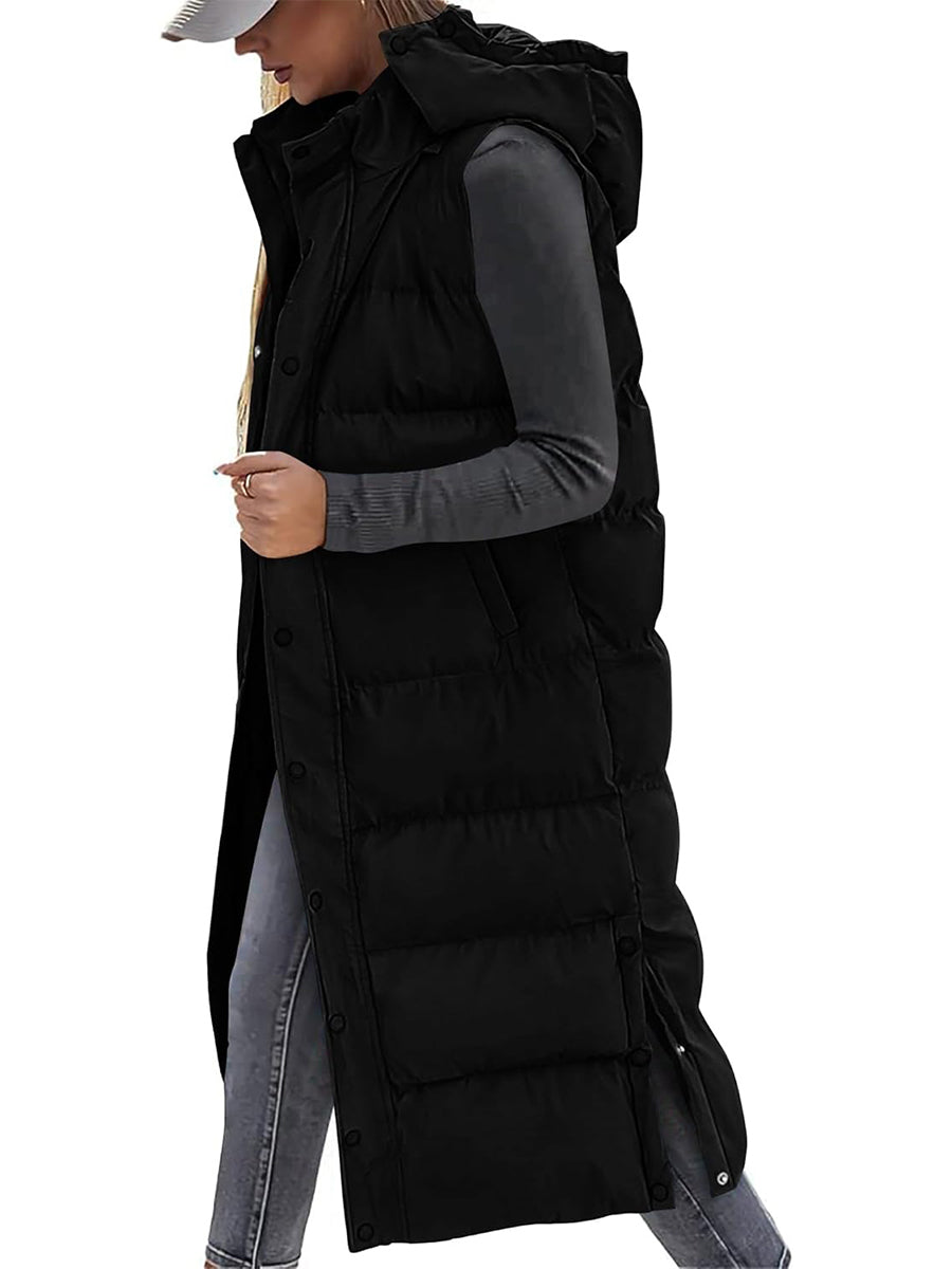 Long Hooded Puffer Vest For Women