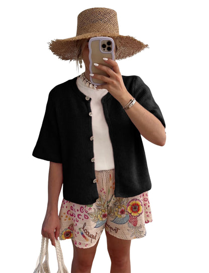 ⏰Hot Sale-Women's Ribbed Knit Button Down Cardigan Lightweight Sweater Top