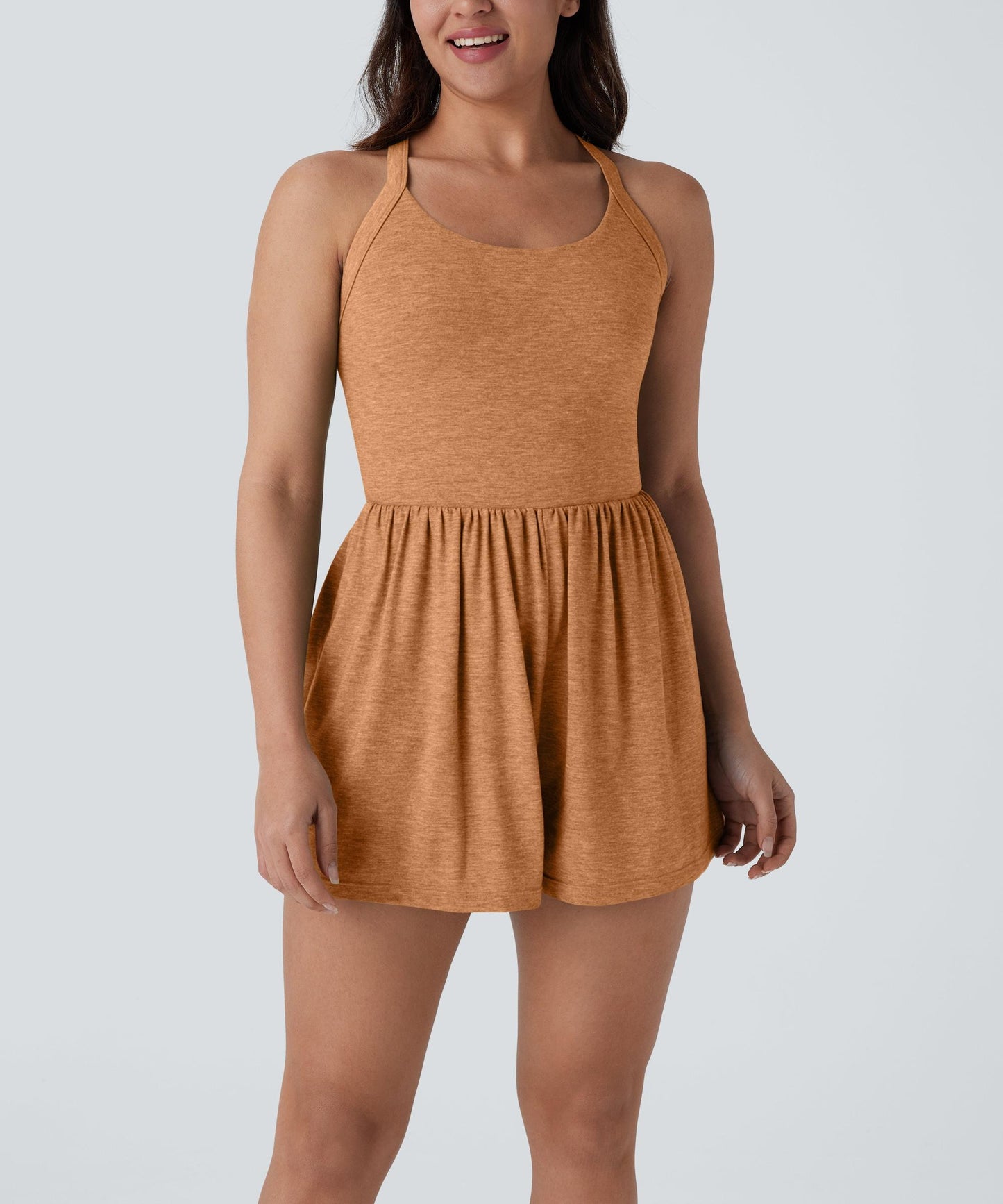 Women's casual Backless Twisted Side Pocket 2-in-1 Resort Romper
