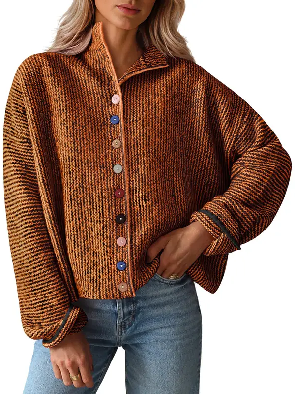 Womens Stand Collar Colorful Button Fall Cardigan