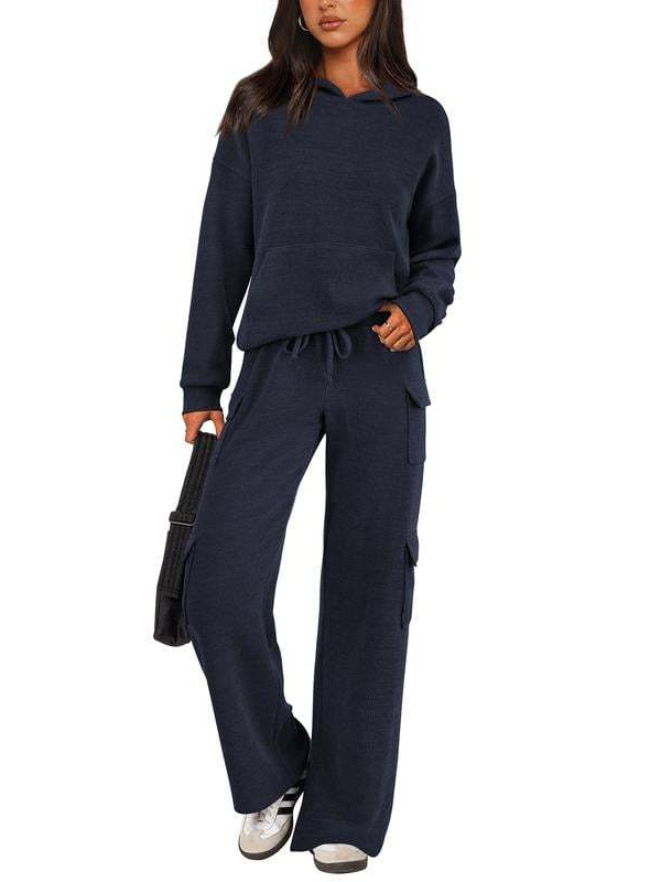 Women Hooded Top Wide Leg Cargo Pant 2 Piece