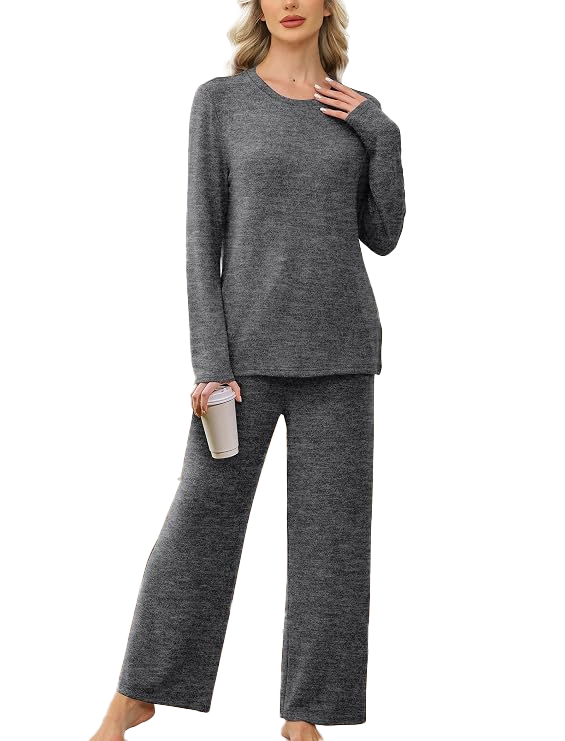 Women Two Piece Lounge Set With Drawstring Waist And Side Pockets