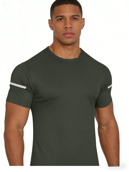 Men Reflective Stripe Crew Neck Workout Running Short Sleeve T Shirt