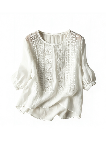 Women's Vintage Embroidered Round Neck Blouse