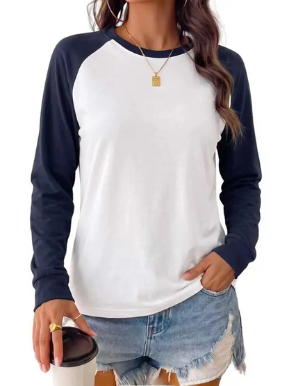 Womens Color Block Raglan Long Sleeve Top