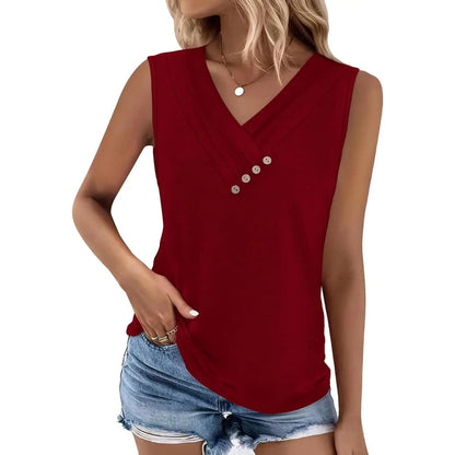 Women's V-Neck Sleeveless Button Tank Top