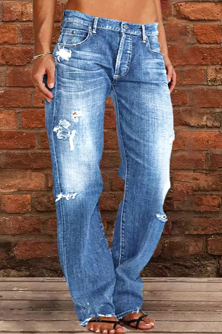 New Style Ripped Low Waist Straight Leg Jeans(Buy 2 Free Shipping)