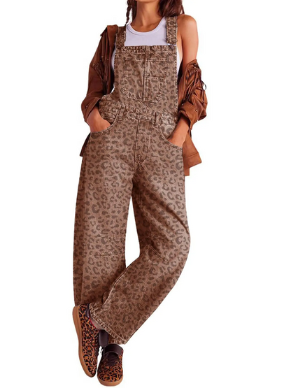 Women Adjustable Strap Wide Leg Casual Bib Overalls With Side Pockets