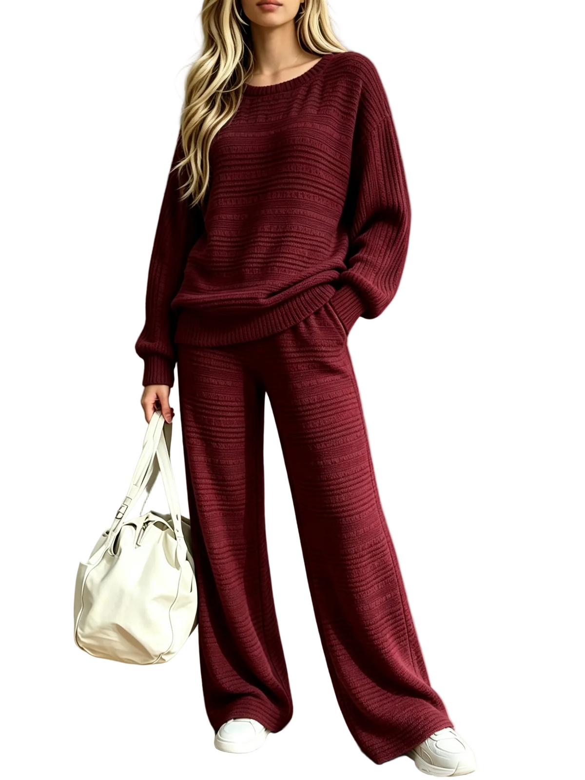 Casual Textured Stripe Two Piece Set For Women