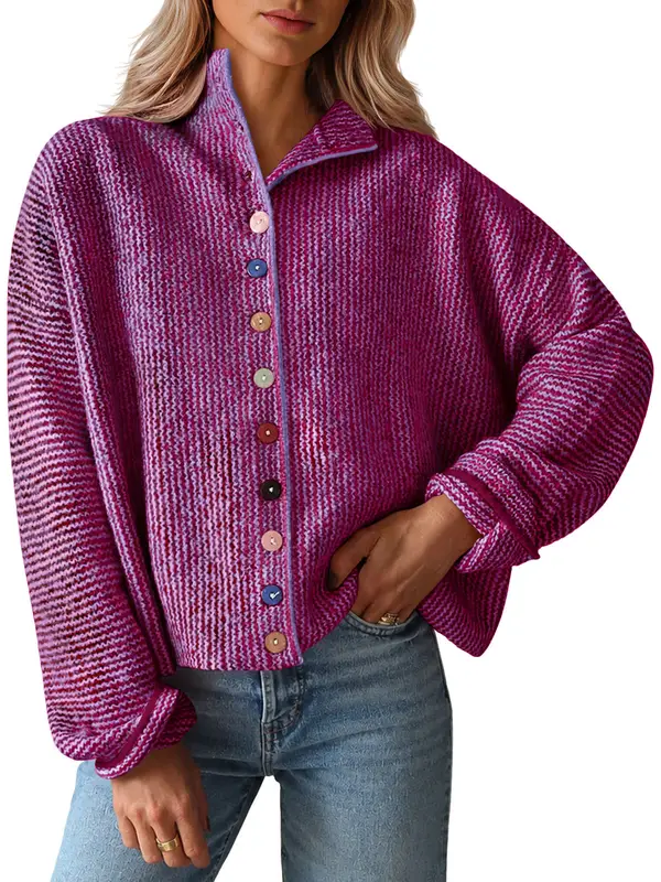 Womens Stand Collar Colorful Button Fall Cardigan