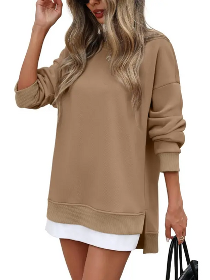 Fall Casual Long Sleeve Side Slit Tunic Top